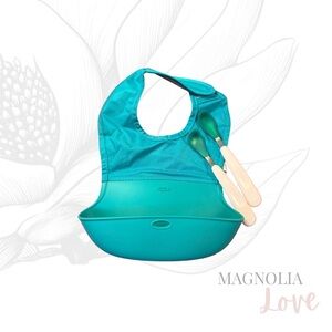 🥣 OXO Teal Silicone Baby Bib Spoons Feeding Set Gender Neutral Unisex